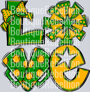 Love Cheer Green Yellowgold Single DTF Transfer