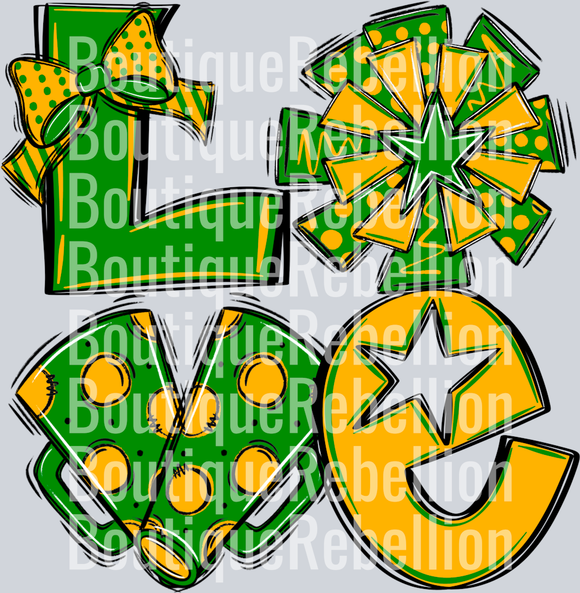 Love Cheer Green Yellowgold Single DTF Transfer