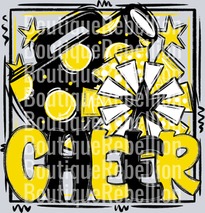 Framed Black & Yellow Cheer Single DTF Transfer