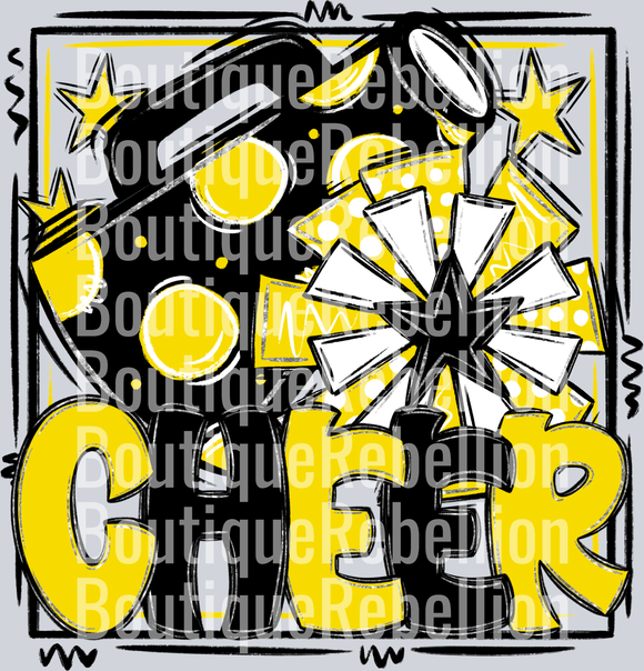 Framed Black & Yellow Cheer Single DTF Transfer