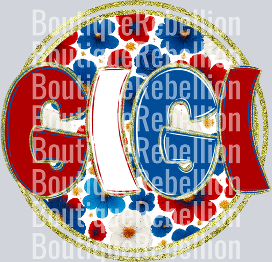 Gigi Red White & Blue Floral Single DTF Transfer