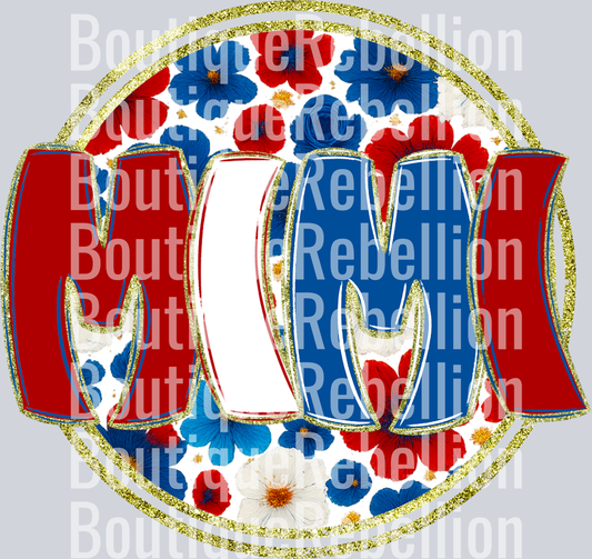Mimi Red White & Blue Floral Single DTF Transfer