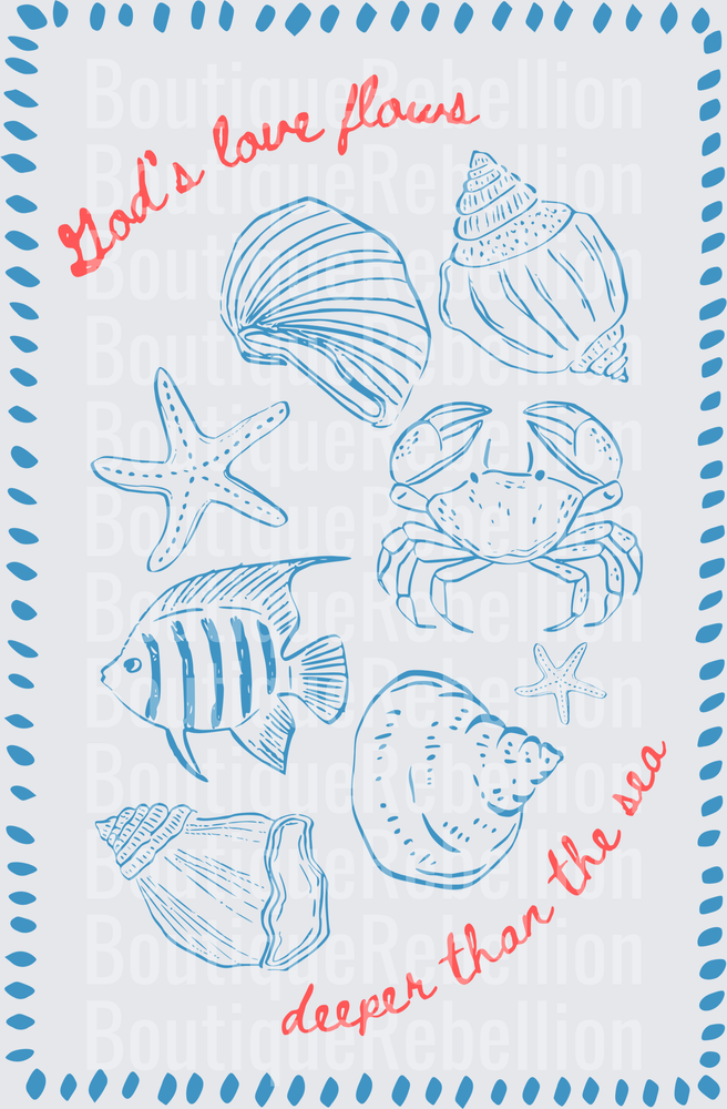 God's Love Flows Deeper Than the Sea Marine Life Collection Single DTF Transfer