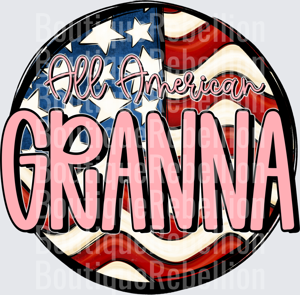 All American Granna Patriotic Flag Circle Design Single DTF Transfer