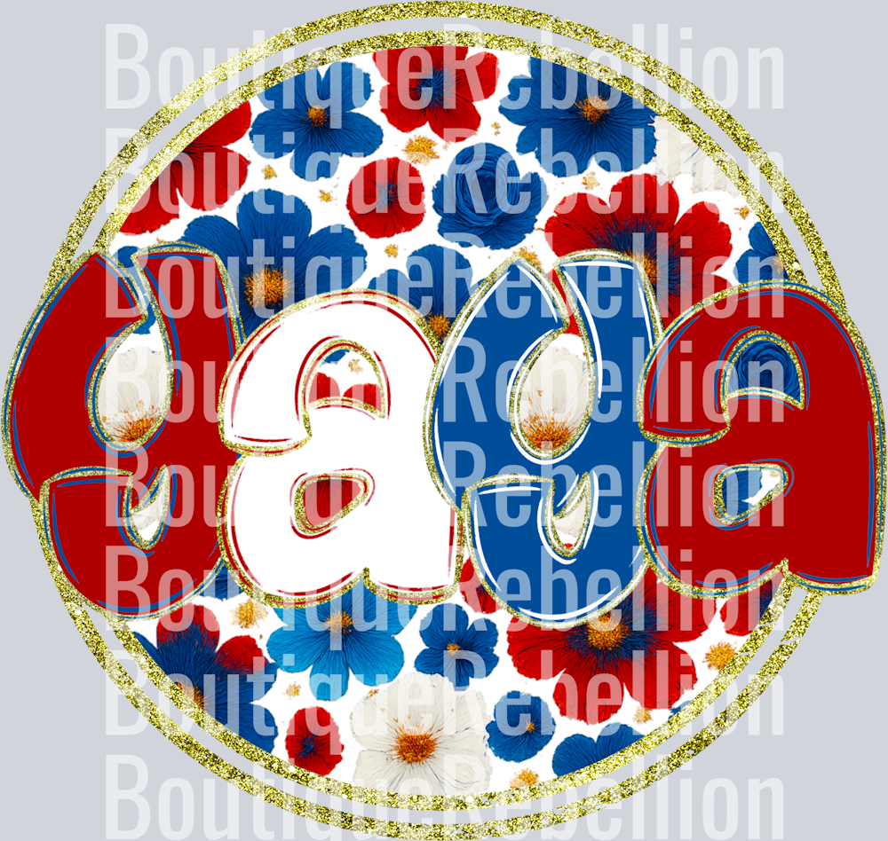Yaya Red White & Blue Floral Single DTF Transfer