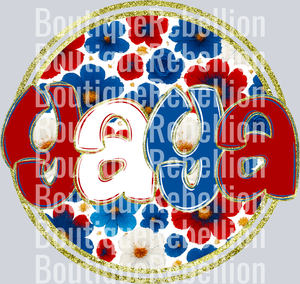 Yaya Red White & Blue Floral Single DTF Transfer