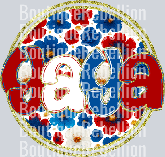 Yaya Red White & Blue Floral Single DTF Transfer