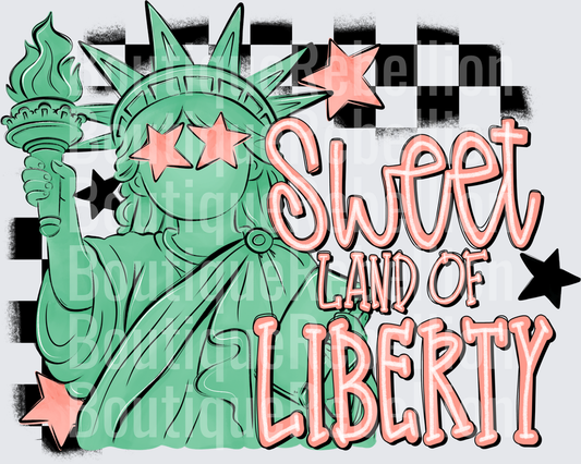 Sweet Land of Liberty Statue of Liberty with Stars and Checkered Pattern Single DTF Transfer