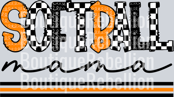 Softball Mama-Orange Black Single DTF Image
