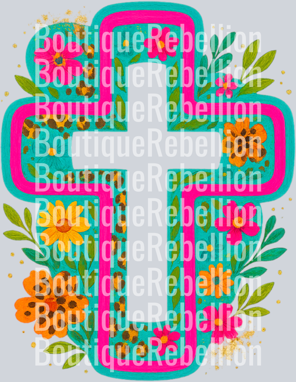 Floral cross Single DTF Transfer