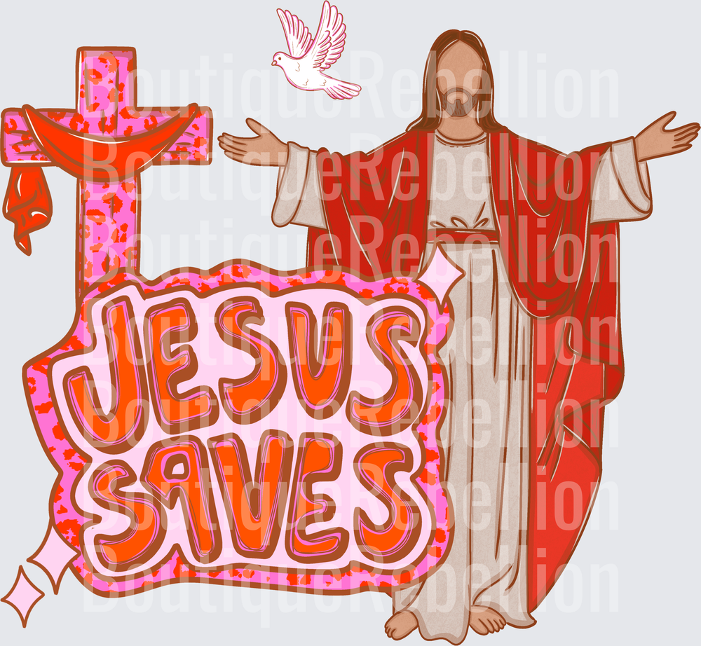Jesus Saves Religious Cross and Dove Design Single DTF Transfer