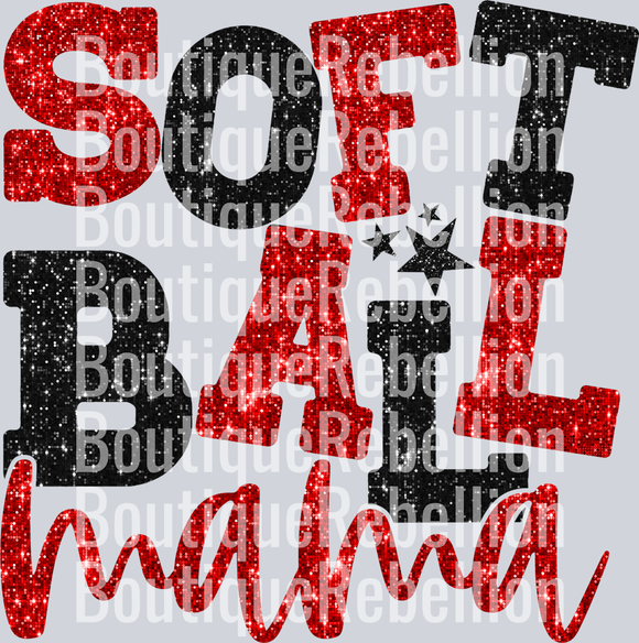 Softball Mama Red Black Single DTF Image