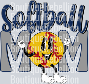 Softball Mom Retro Navy Grey Single DTF Image