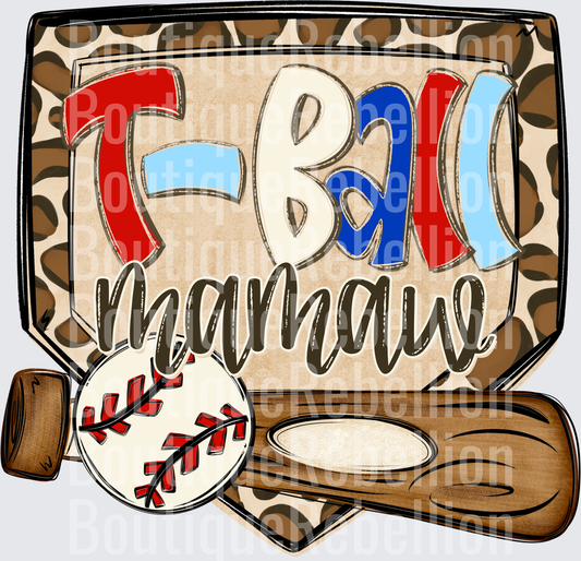 Baseball Mamaw with Leopard Print Background and Wooden Bat Single DTF Transfer