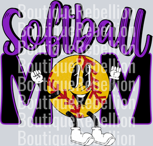 Softball Mom Retro Black Purple Single DTF Image