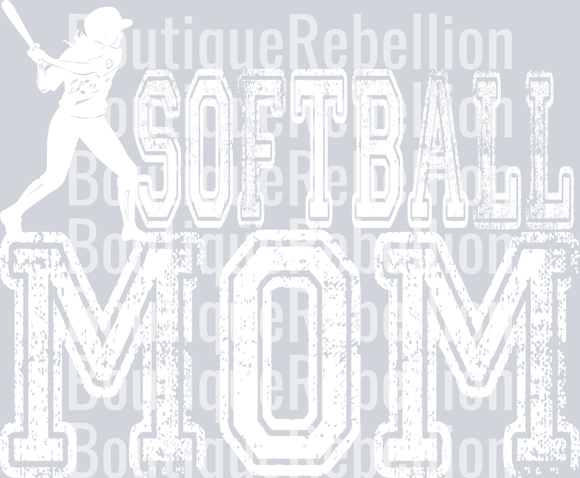 Softball Mom White Text Single DTF Image