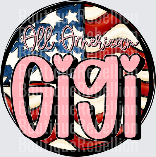 All American Gigi Patriotic Heart Design Single DTF Transfer