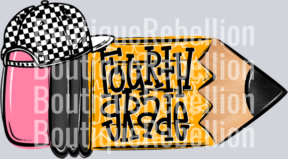 School Pencil Doodle Boy Fourth Grade Single DTF Transfer