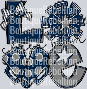Cheer Mom Love Navy Grey White Single DTF Transfer