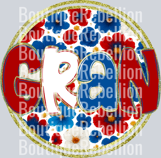 Gran Red White & Blue Floral Single DTF Transfer