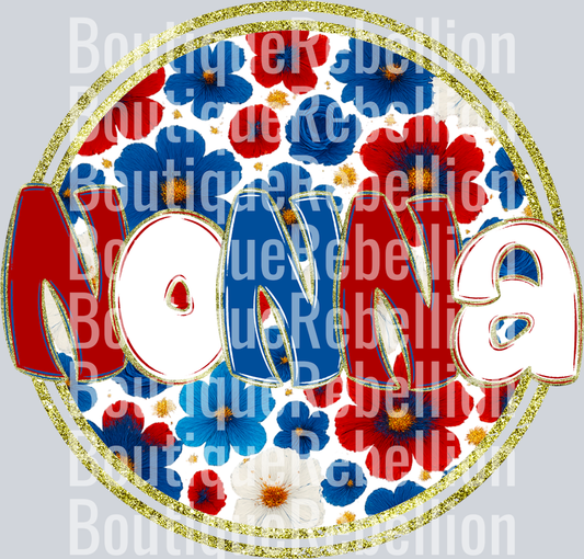 Nonna Red White & Blue Floral Single DTF Transfer