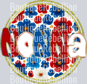 Nonna Red White & Blue Floral Single DTF Transfer