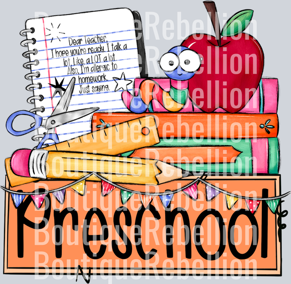 School Grade Nameplate Preschool Single DTF Transfer