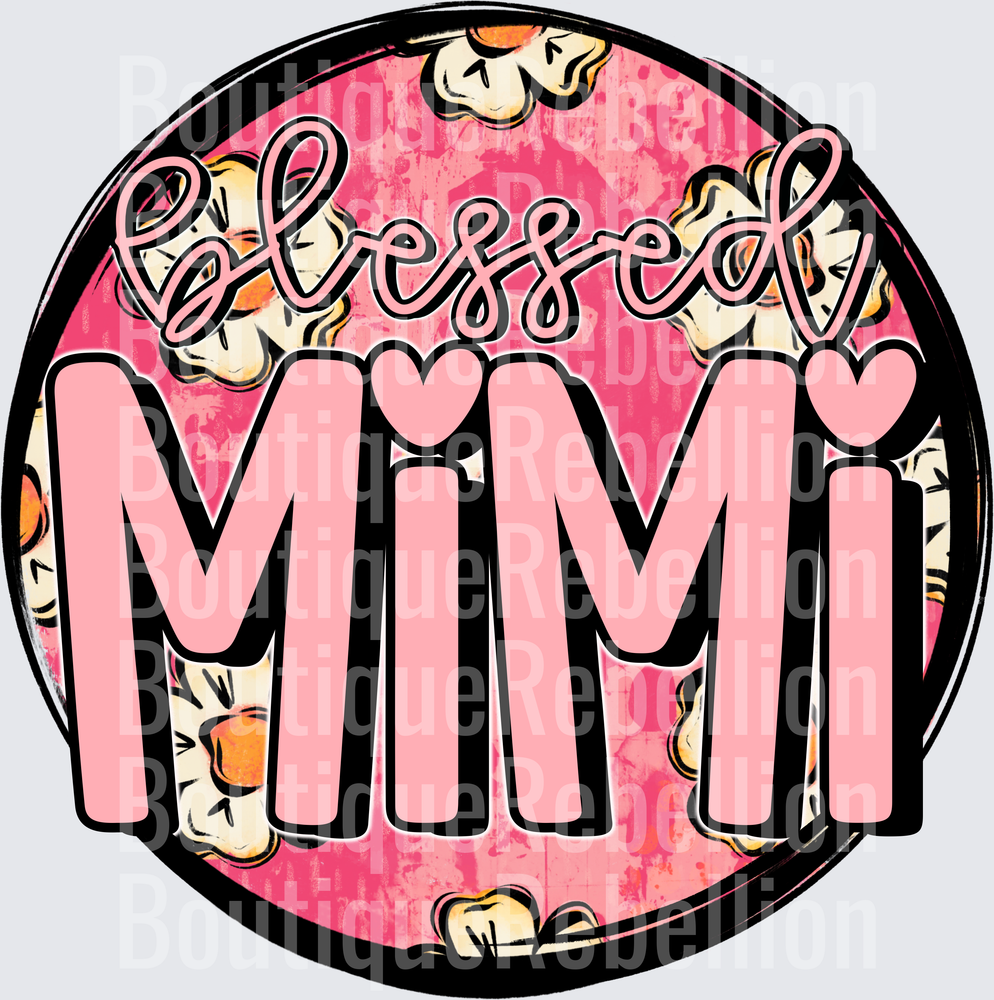 Blessed Mimi Pink Floral Circle Single DTF Transfer
