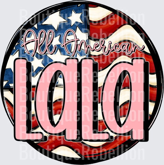 All American Lala Patriotic Name Design with Flag Background
