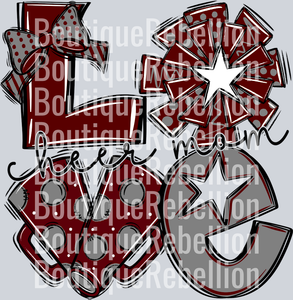 Cheer Mom Love Maroon Grey White Single DTF Transfer
