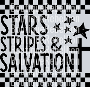 stars stripes and salvation black text Single DTF Transfer