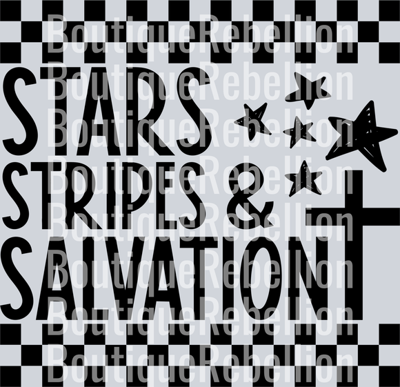 stars stripes and salvation black text Single DTF Transfer