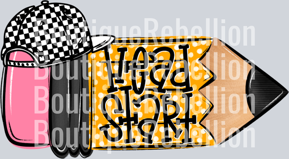 School Pencil Doodle Boy Headstart Single DTF Transfer