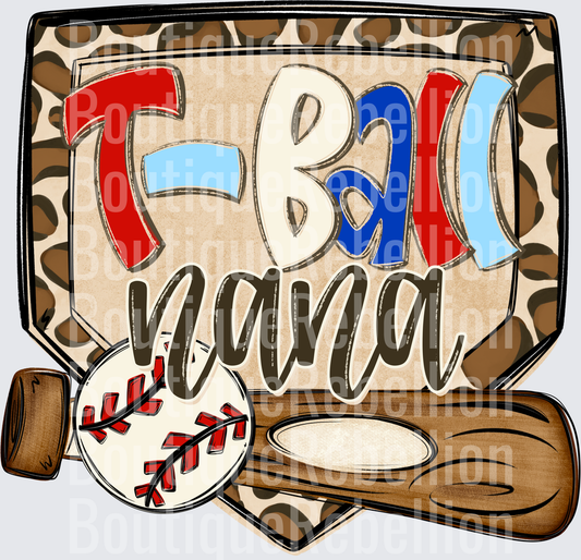 Ball Nana Baseball Wooden Bat Home Plate Leopard Print Single DTF Transfer