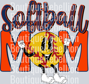 Softball Mom Retro Navy Orange Single DTF Image