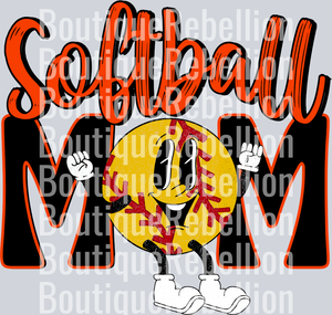 Softball Mom Retro Black Orange Single DTF Image