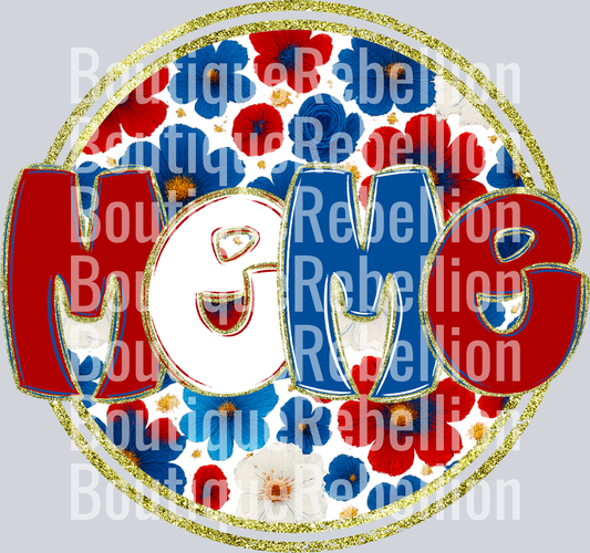 Meme Red White & Blue Floral Single DTF Transfer
