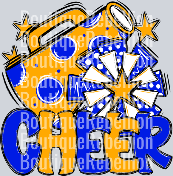 Royal Blue & Golden Yellow Cheer Single DTF Transfer