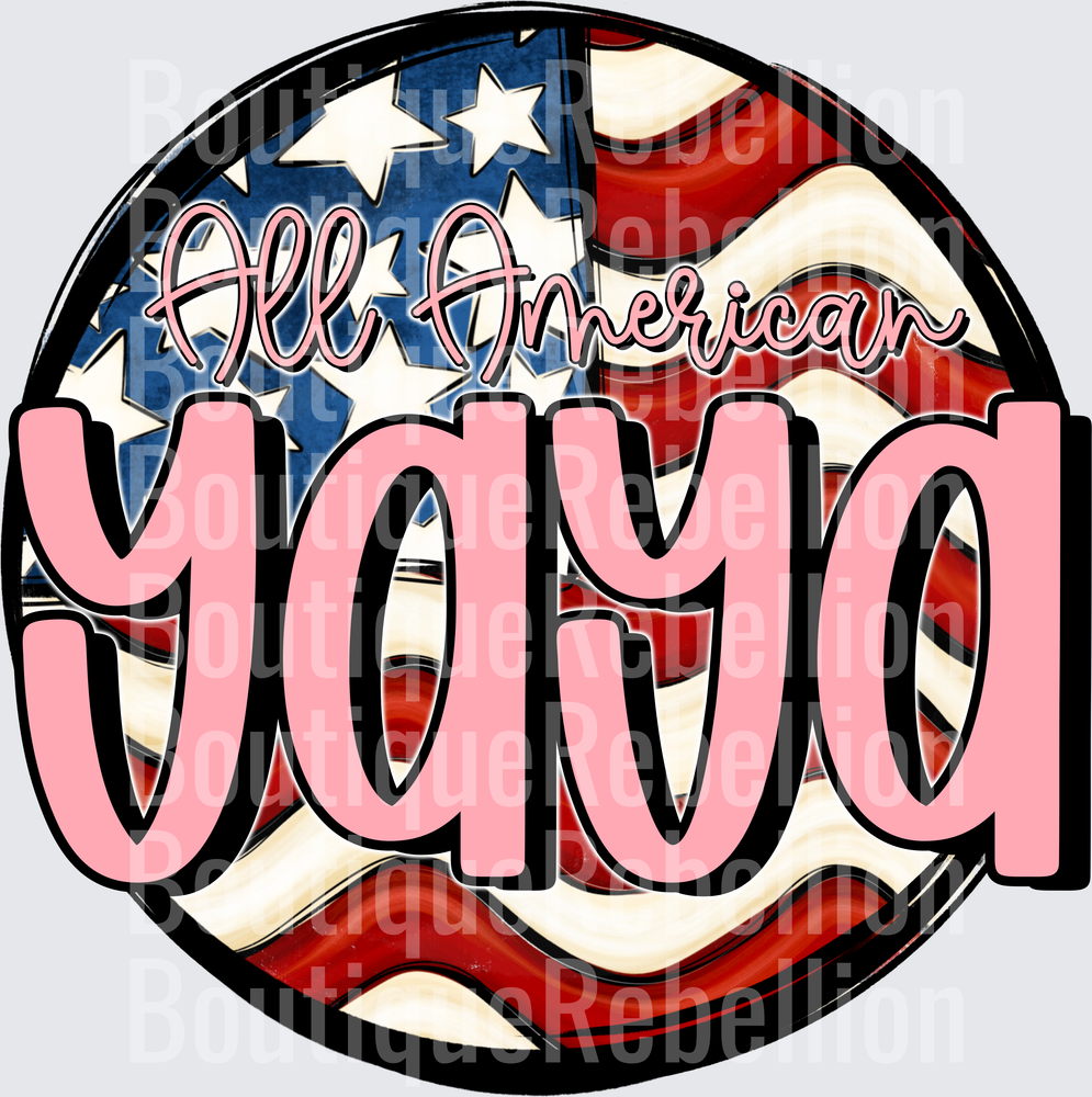 All American Yaya Patriotic Flag Circle Design Single DTF Transfer