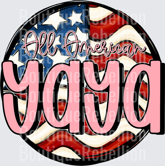All American Yaya Patriotic Flag Circle Design Single DTF Transfer