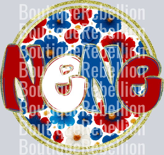 Nene Red White & Blue Floral Single DTF Transfer
