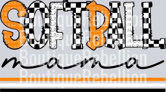 Softball Mama-Orange White Single DTF Image