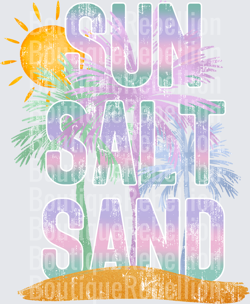 Sun Salt Sand Tropical Beach Paradise Distressed Typography Single DTF Transfer