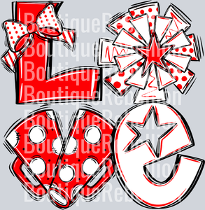 Love Cheer Red White Black Single DTF Transfer