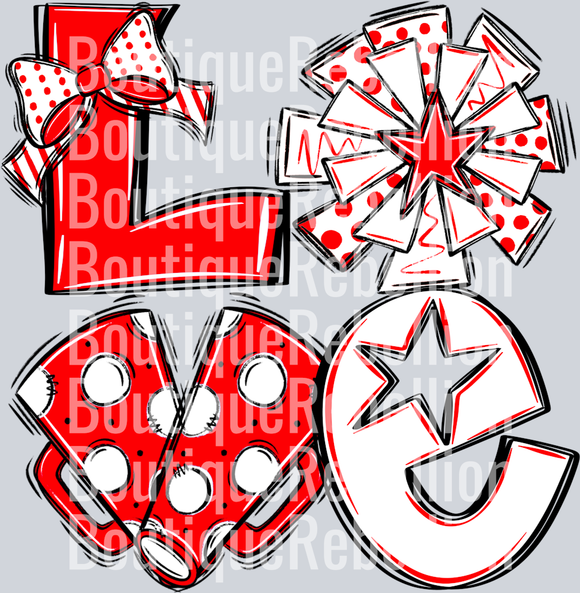 Love Cheer Red White Black Single DTF Transfer