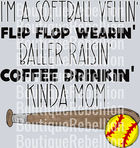 Softball Coffee Kinda Mom Single DTF Image