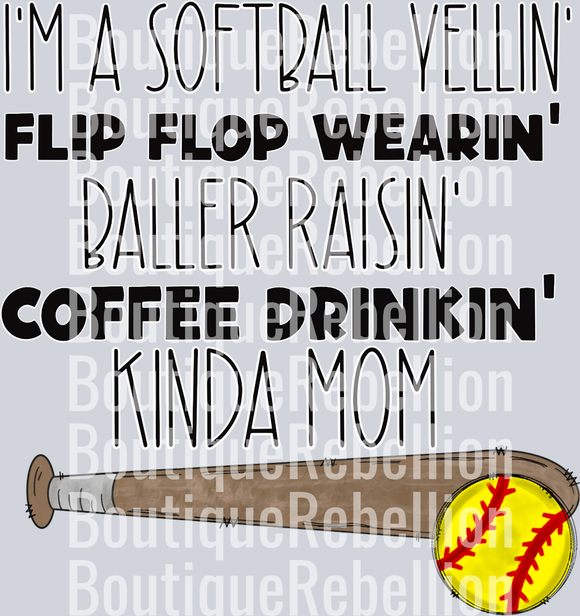 Softball Coffee Kinda Mom Single DTF Image