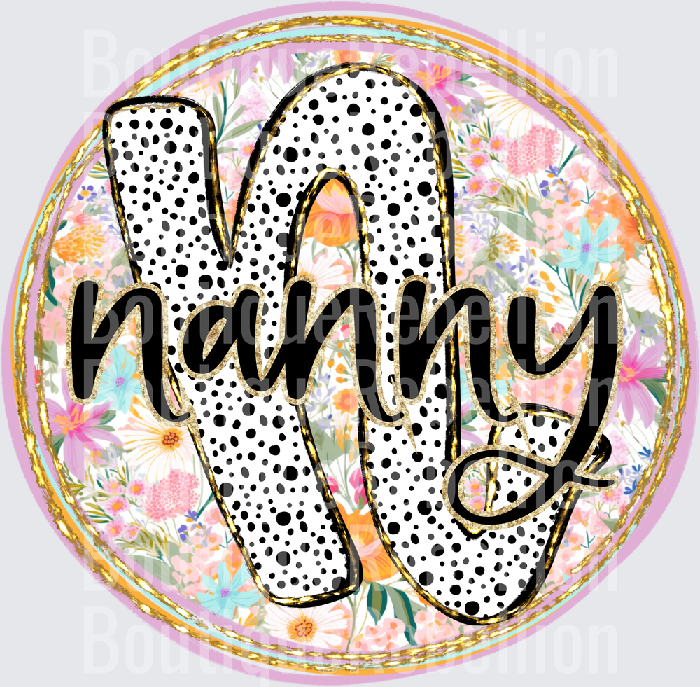 Nanny Polka Dots and Paint Stroke Background Single DTF Transfer