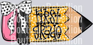 School Pencil Doodle Girl First Grade Single DTF Transfer