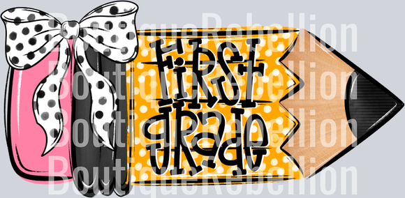 School Pencil Doodle Girl First Grade Single DTF Transfer